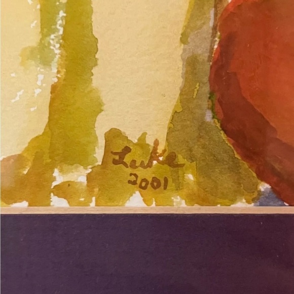 Signed Original Impressionist Style Floral Fruit Still Life Watercolor Painting - Picture 8 of 10